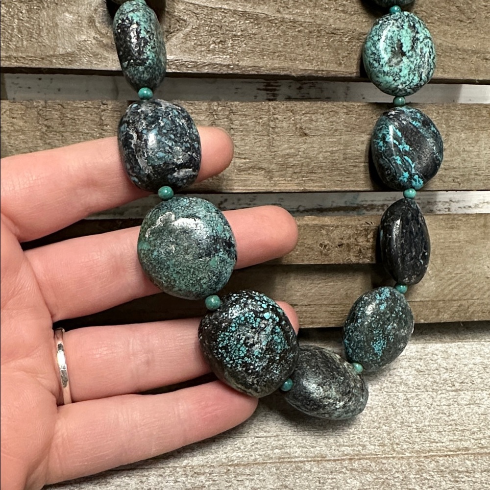 Kenneth Jay Lane euc vintage chunky turquoise crystal rock gemstone necklace - Picture 5 of 9